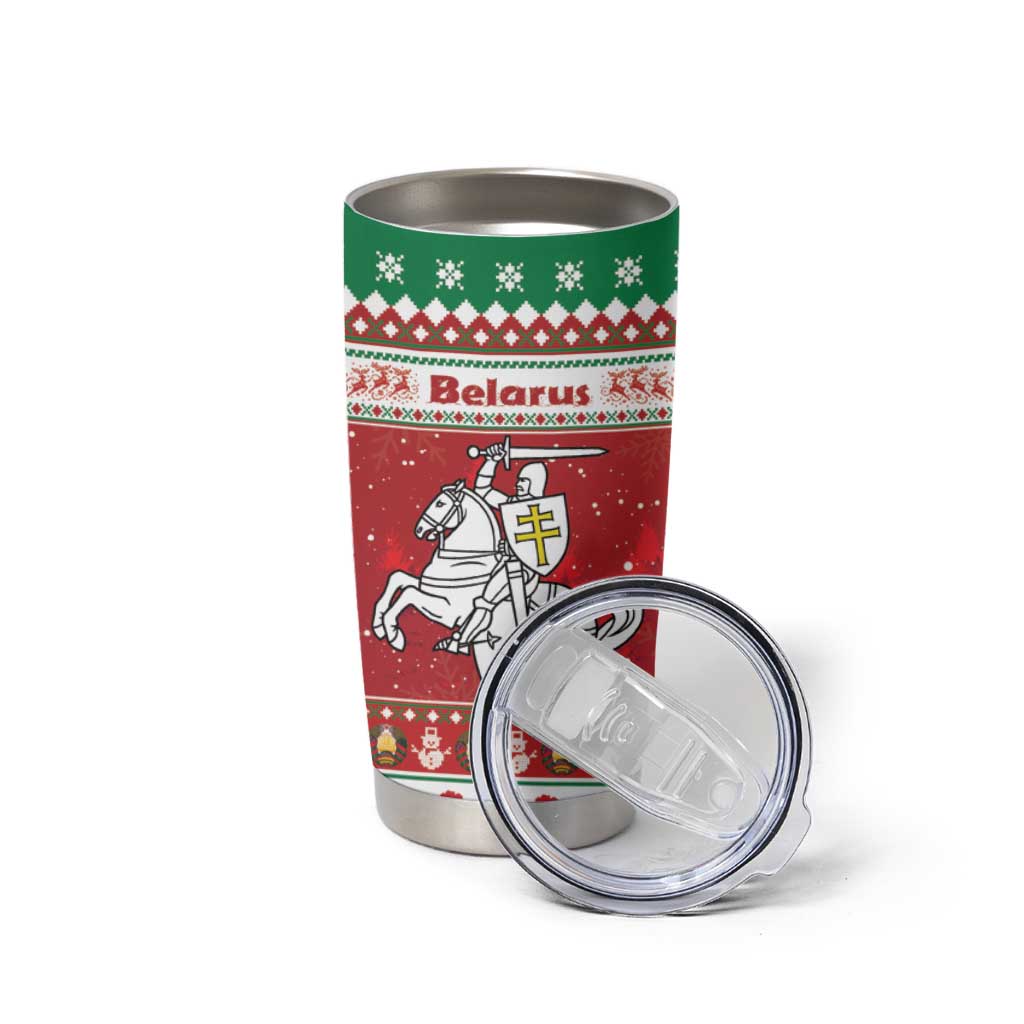 Belarus Pahonia Christmas Tumbler Cup Belarusian Vytis Knight Xmas Pattern - Wonder Print Shop