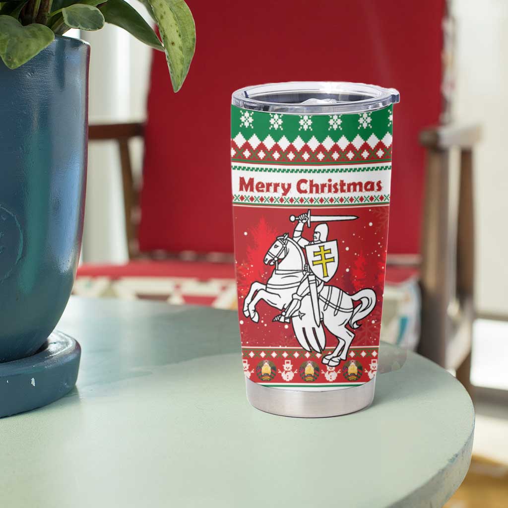 Belarus Pahonia Christmas Tumbler Cup Belarusian Vytis Knight Xmas Pattern - Wonder Print Shop