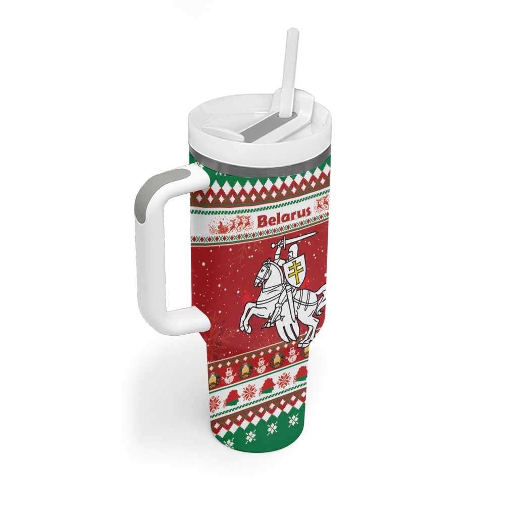 Belarus Pahonia Christmas Tumbler With Handle Belarusian Vytis Knight Xmas Pattern - Wonder Print Shop