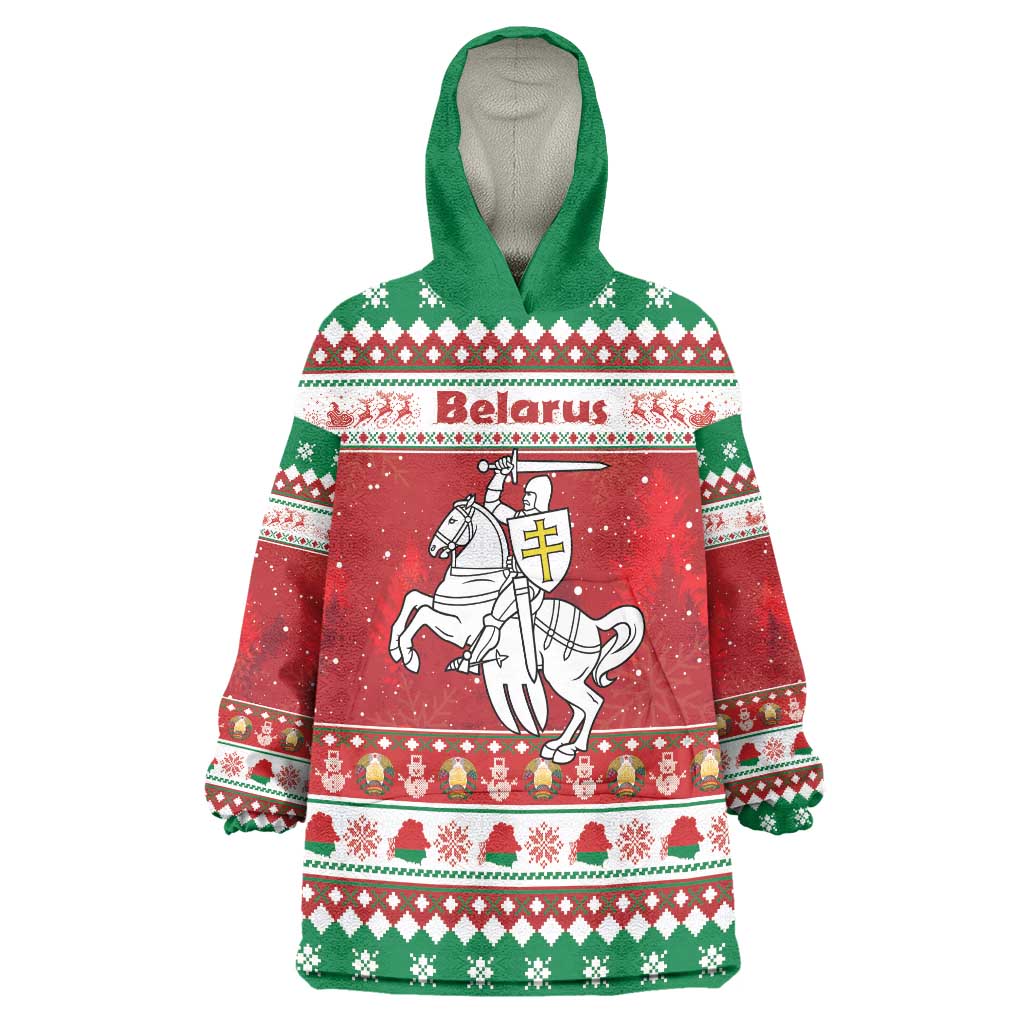 Belarus Pahonia Christmas Wearable Blanket Hoodie Belarusian Vytis Knight Xmas Pattern - Wonder Print Shop