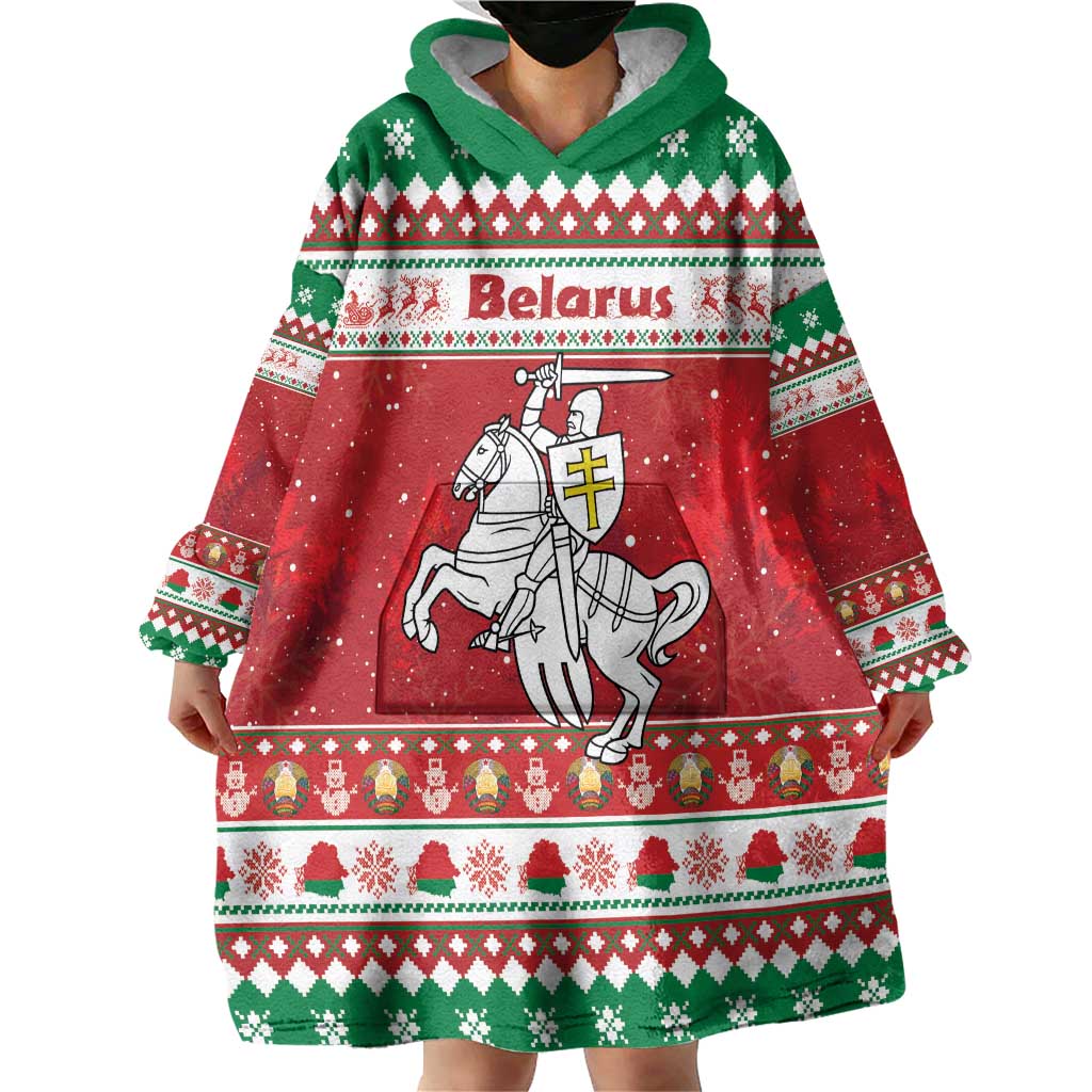 Belarus Pahonia Christmas Wearable Blanket Hoodie Belarusian Vytis Knight Xmas Pattern - Wonder Print Shop