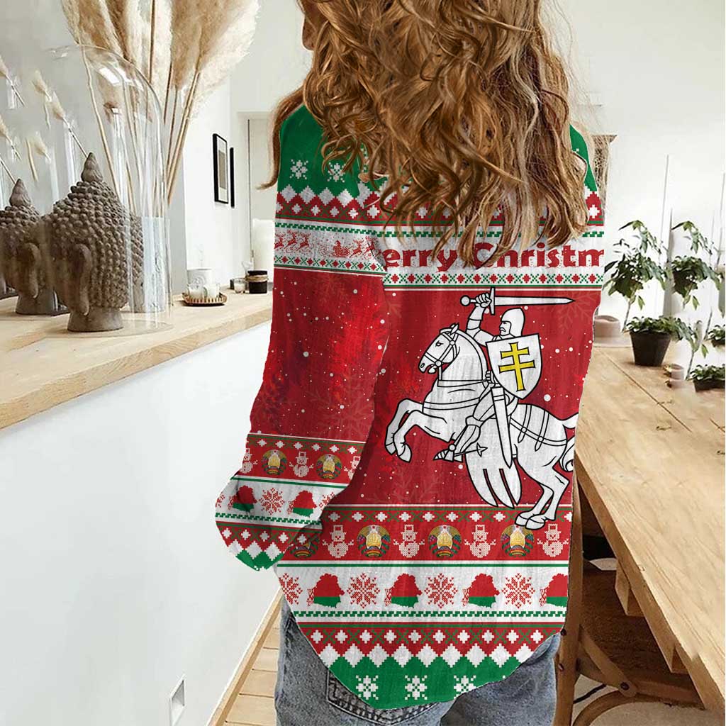 Belarus Pahonia Christmas Women Casual Shirt Belarusian Vytis Knight Xmas Pattern - Wonder Print Shop
