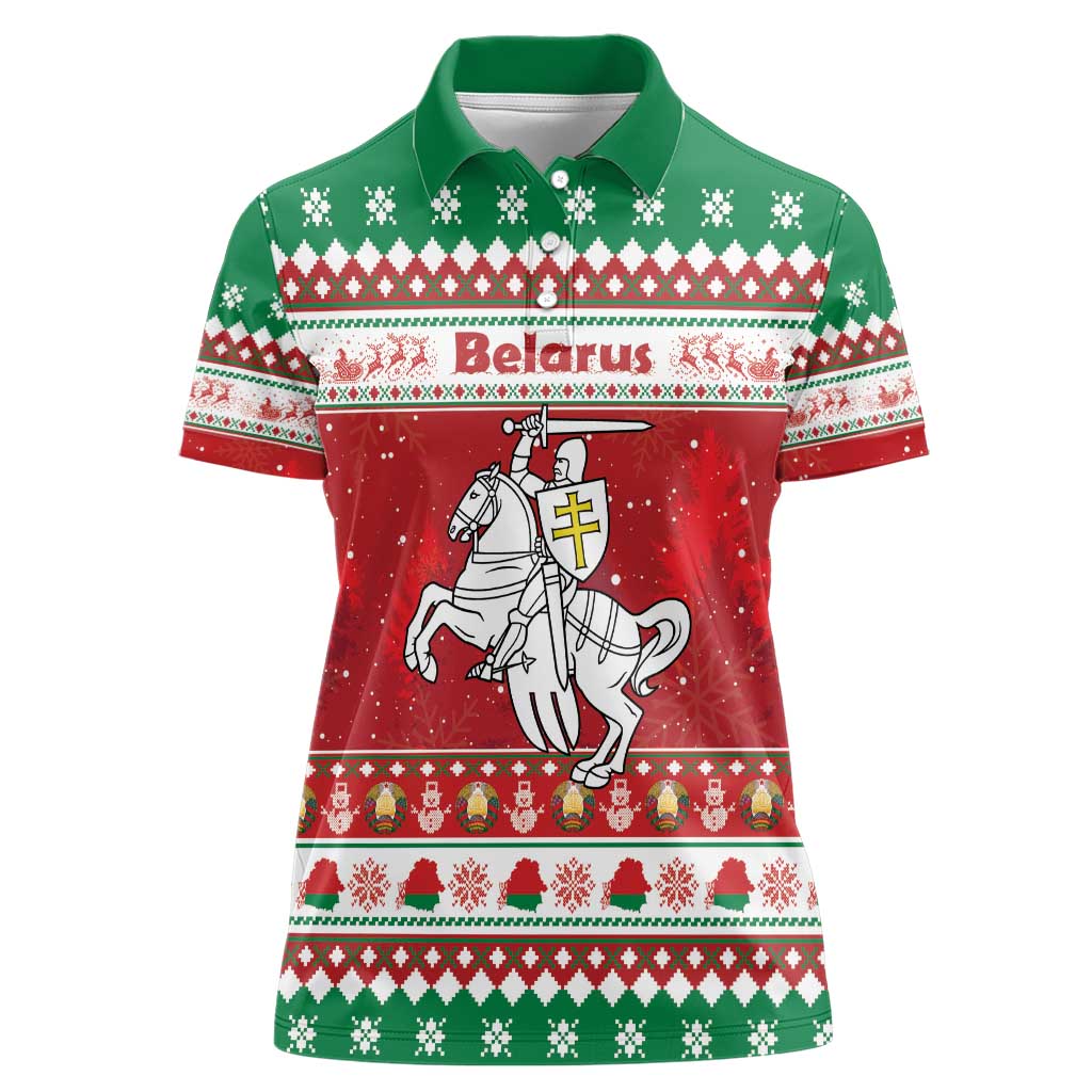 Belarus Pahonia Christmas Women Polo Shirt Belarusian Vytis Knight Xmas Pattern - Wonder Print Shop