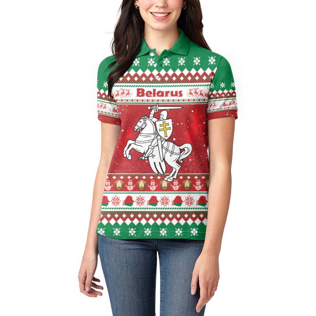 Belarus Pahonia Christmas Women Polo Shirt Belarusian Vytis Knight Xmas Pattern - Wonder Print Shop