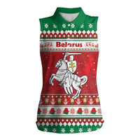 Belarus Pahonia Christmas Women Sleeveless Polo Shirt Belarusian Vytis Knight Xmas Pattern - Wonder Print Shop
