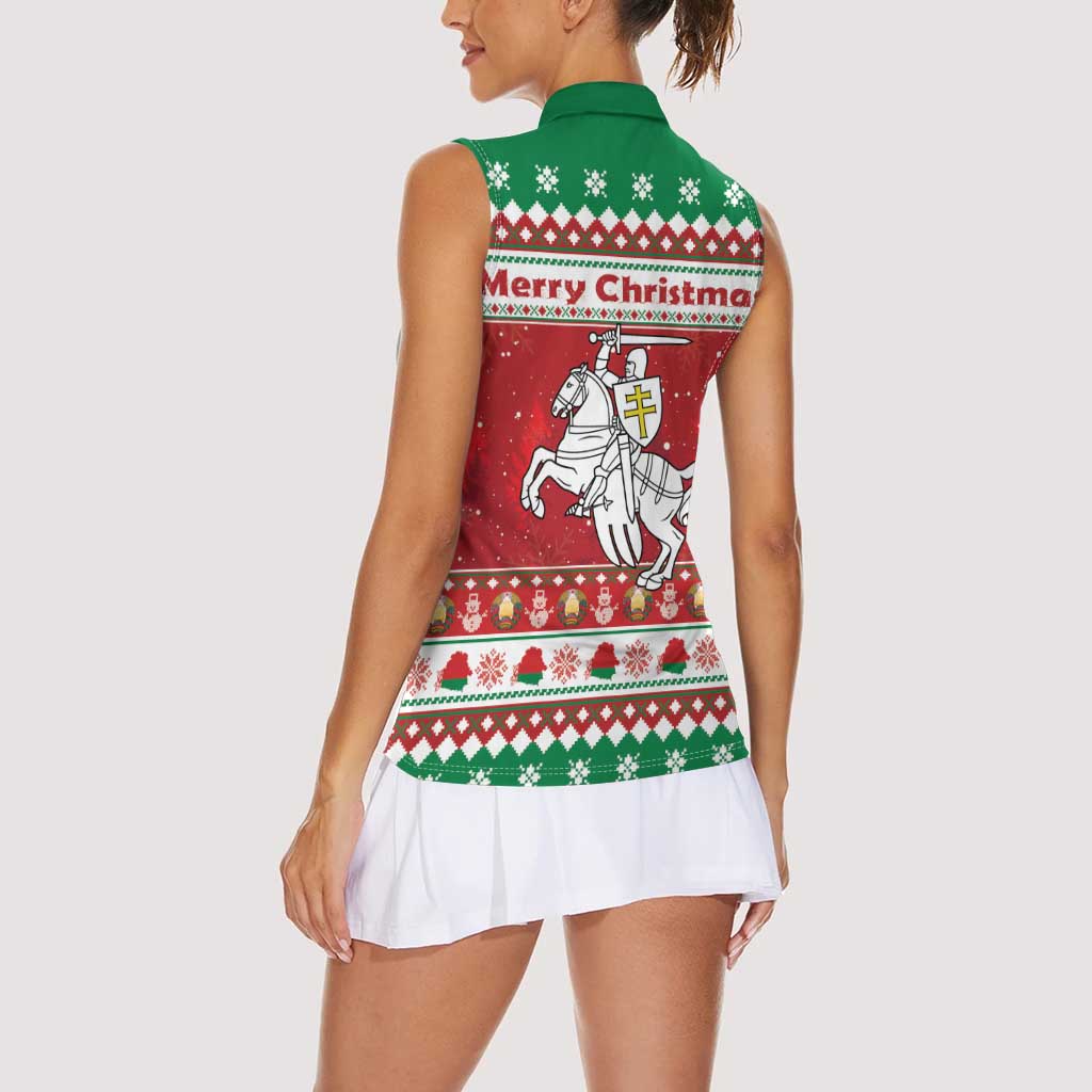 Belarus Pahonia Christmas Women Sleeveless Polo Shirt Belarusian Vytis Knight Xmas Pattern - Wonder Print Shop