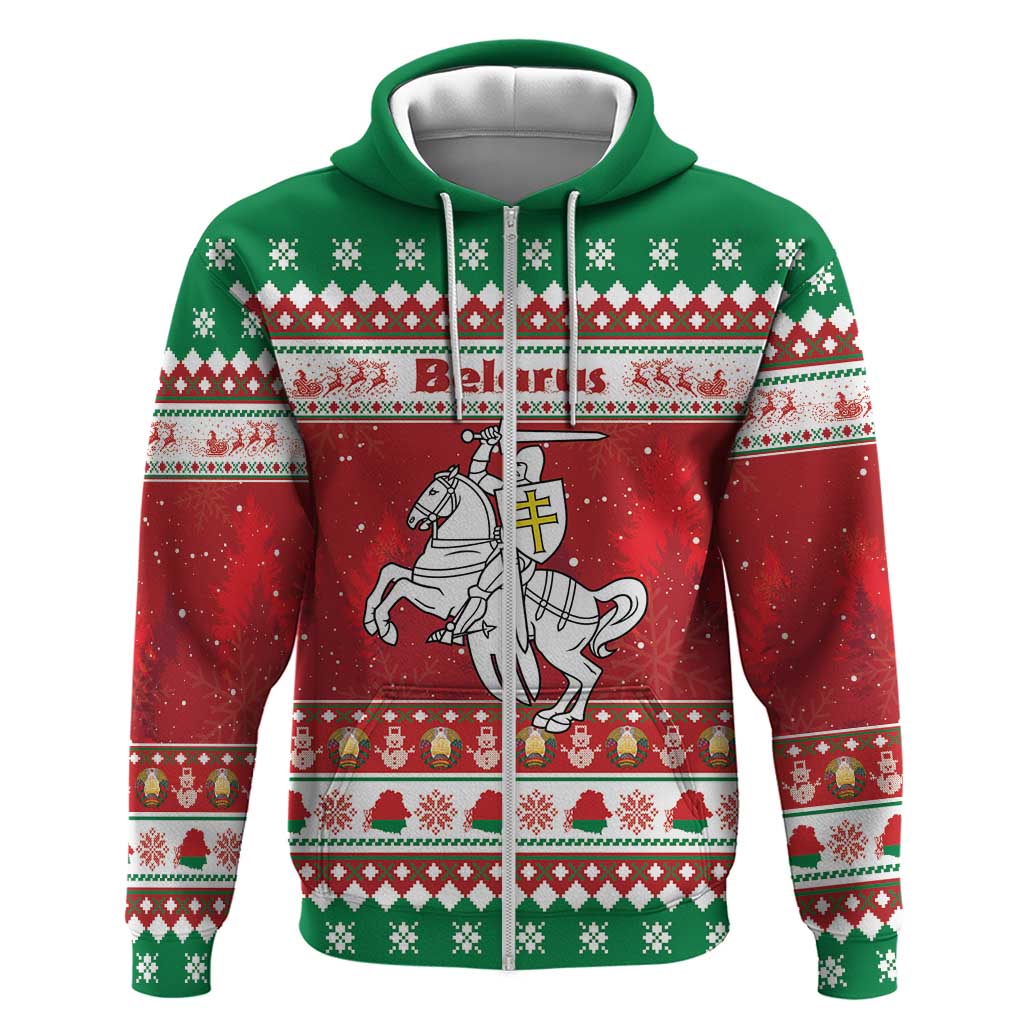Belarus Pahonia Christmas Zip Hoodie Belarusian Vytis Knight Xmas Pattern - Wonder Print Shop