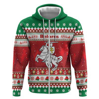 Belarus Pahonia Christmas Zip Hoodie Belarusian Vytis Knight Xmas Pattern - Wonder Print Shop