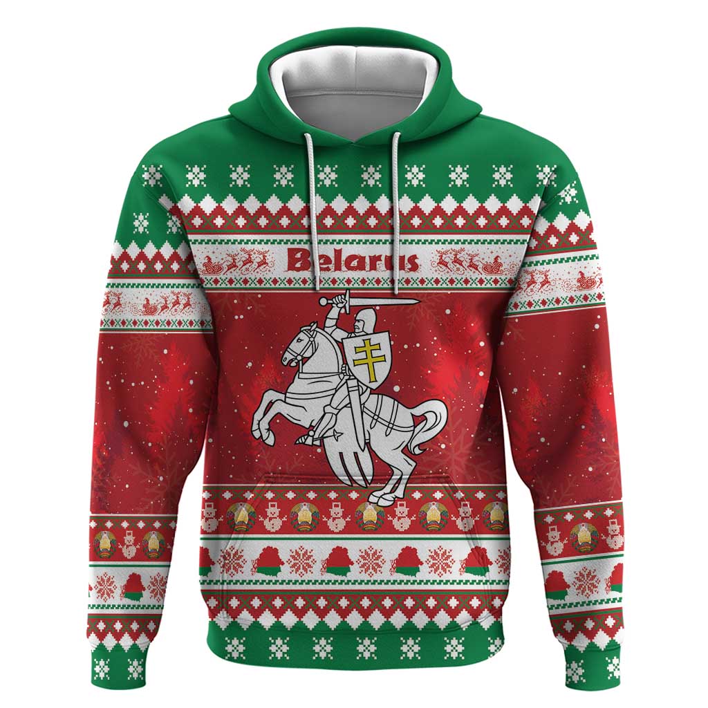Belarus Pahonia Christmas Zip Hoodie Belarusian Vytis Knight Xmas Pattern - Wonder Print Shop