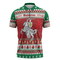 Belarus Pahonia Christmas Zipper Polo Shirt Belarusian Vytis Knight Xmas Pattern - Wonder Print Shop
