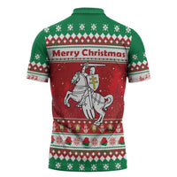 Belarus Pahonia Christmas Zipper Polo Shirt Belarusian Vytis Knight Xmas Pattern - Wonder Print Shop