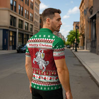 Belarus Pahonia Christmas Zipper Polo Shirt Belarusian Vytis Knight Xmas Pattern - Wonder Print Shop