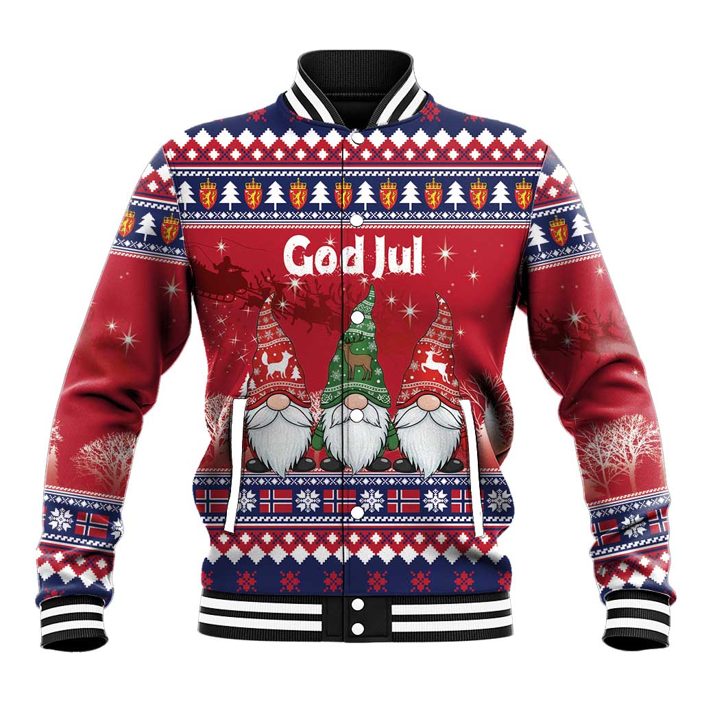 Norway Nisse Christmas Baseball Jacket God Jul Norwegian Christmas Pattern - Wonder Print Shop