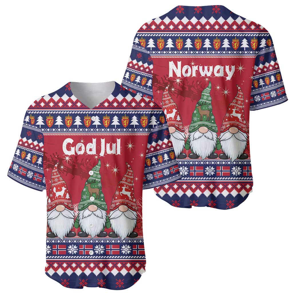 Norway Nisse Christmas Baseball Jersey God Jul Norwegian Christmas Pattern - Wonder Print Shop