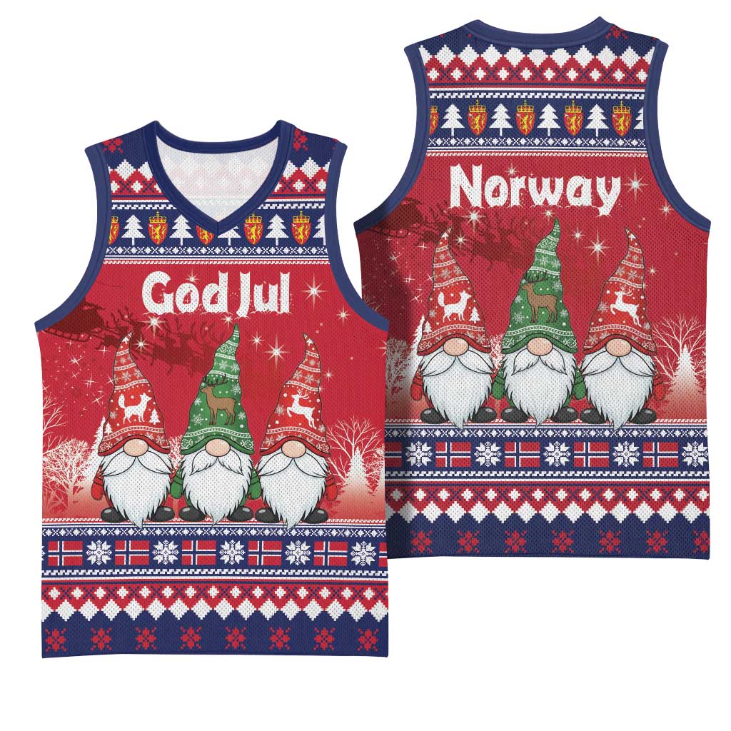 Norway Nisse Christmas Basketball Jersey God Jul Norwegian Christmas Pattern - Wonder Print Shop