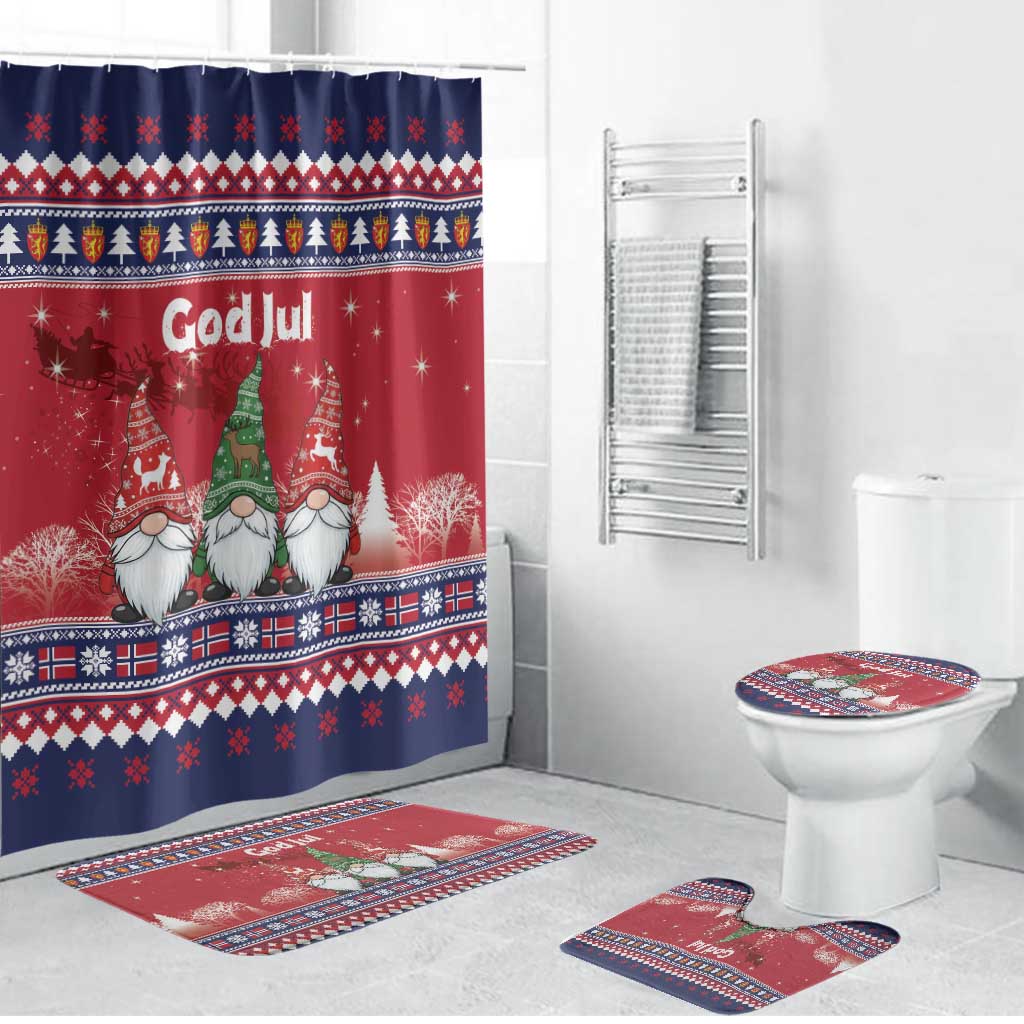 Norway Nisse Christmas Bathroom Set God Jul Norwegian Christmas Pattern - Wonder Print Shop