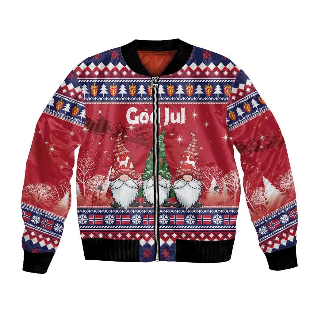Norway Nisse Christmas Bomber Jacket God Jul Norwegian Christmas Pattern - Wonder Print Shop