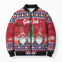 Norway Nisse Christmas Bomber Puffer Jacket God Jul Norwegian Christmas Pattern - Wonder Print Shop