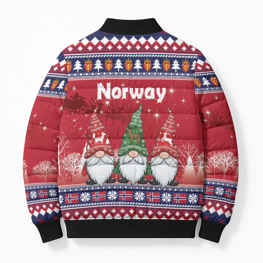 Norway Nisse Christmas Bomber Puffer Jacket God Jul Norwegian Christmas Pattern - Wonder Print Shop