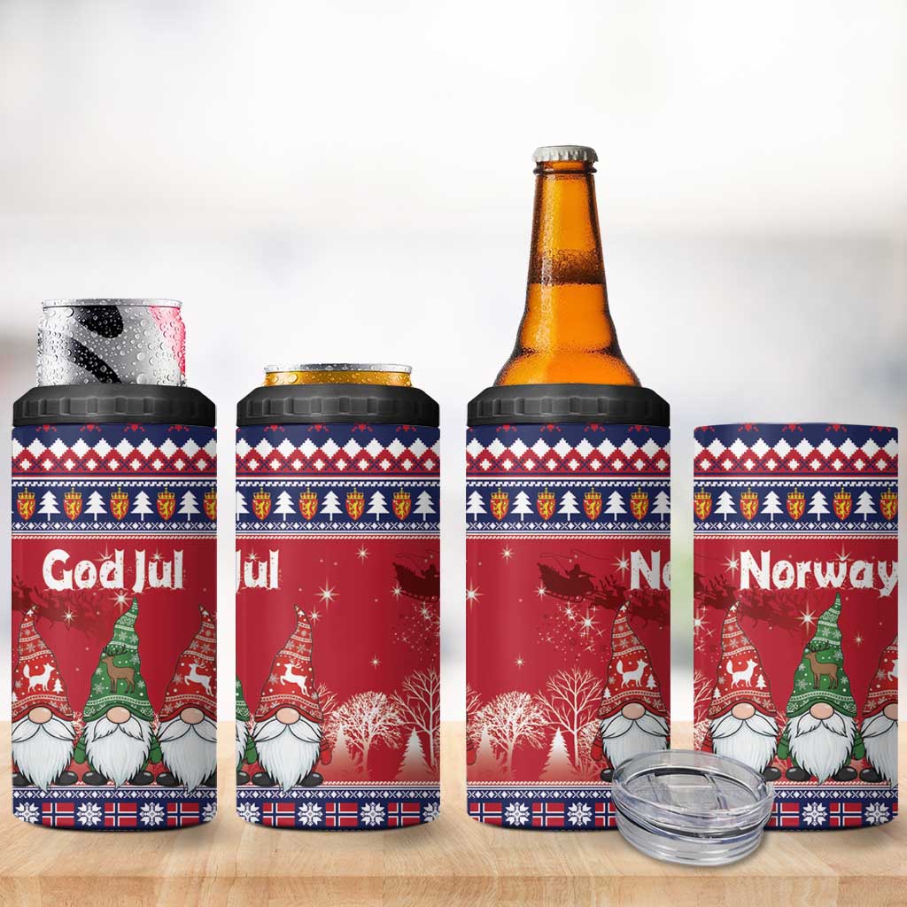 Norway Nisse Christmas 4 in 1 Can Cooler Tumbler God Jul Norwegian Christmas Pattern - Wonder Print Shop