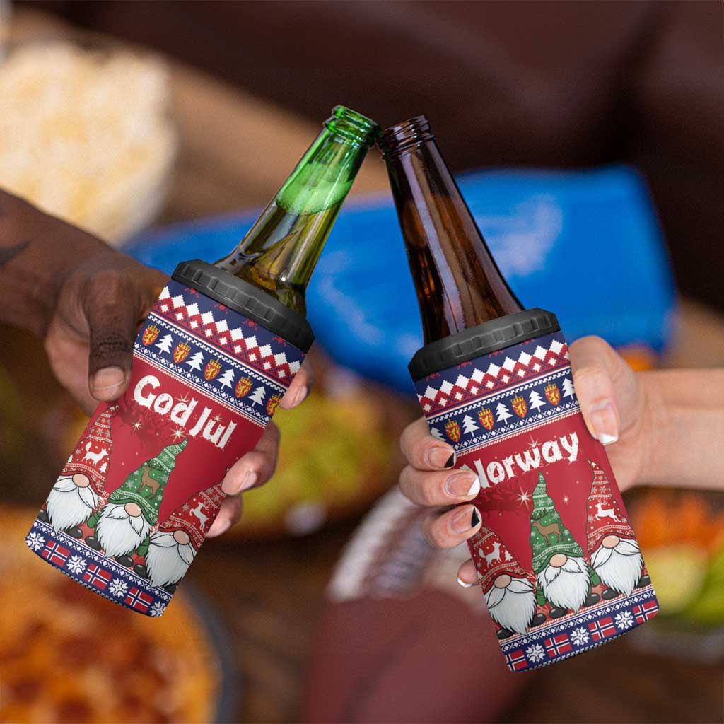 Norway Nisse Christmas 4 in 1 Can Cooler Tumbler God Jul Norwegian Christmas Pattern - Wonder Print Shop