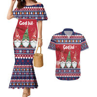 Norway Nisse Christmas Couples Matching Mermaid Dress and Hawaiian Shirt God Jul Norwegian Christmas Pattern - Wonder Print Shop