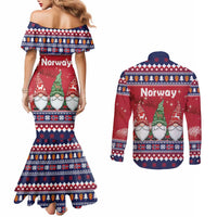 Norway Nisse Christmas Couples Matching Mermaid Dress and Long Sleeve Button Shirt God Jul Norwegian Christmas Pattern - Wonder Print Shop