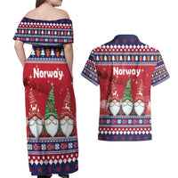 Norway Nisse Christmas Couples Matching Off Shoulder Maxi Dress and Hawaiian Shirt God Jul Norwegian Christmas Pattern - Wonder Print Shop