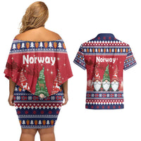 Norway Nisse Christmas Couples Matching Off Shoulder Short Dress and Hawaiian Shirt God Jul Norwegian Christmas Pattern - Wonder Print Shop