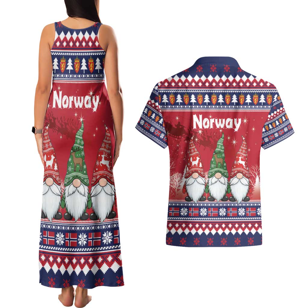 Norway Nisse Christmas Couples Matching Tank Maxi Dress and Hawaiian Shirt God Jul Norwegian Christmas Pattern - Wonder Print Shop