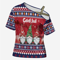Norway Nisse Christmas Cross Shoulder Shirt God Jul Norwegian Christmas Pattern - Wonder Print Shop