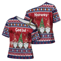 Norway Nisse Christmas Cross Shoulder Shirt God Jul Norwegian Christmas Pattern - Wonder Print Shop