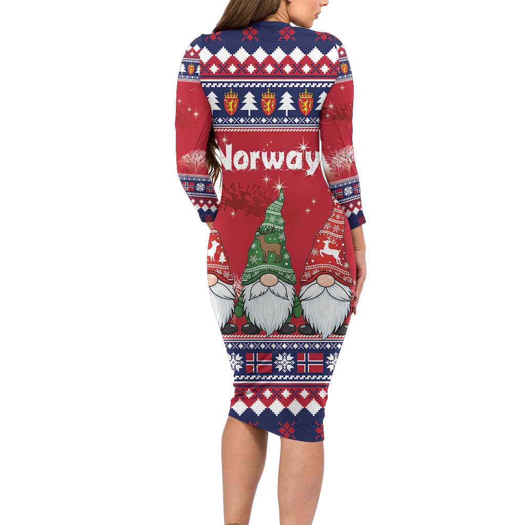 Norway Nisse Christmas Family Matching Long Sleeve Bodycon Dress and Hawaiian Shirt God Jul Norwegian Christmas Pattern - Wonder Print Shop
