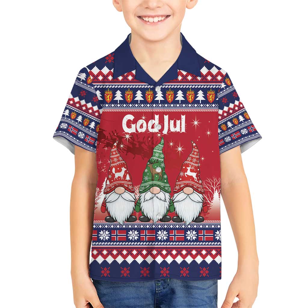 Norway Nisse Christmas Family Matching Long Sleeve Bodycon Dress and Hawaiian Shirt God Jul Norwegian Christmas Pattern - Wonder Print Shop