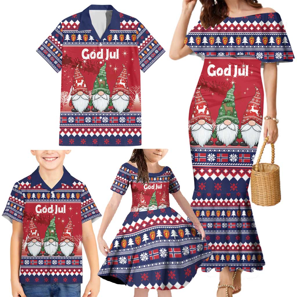 Norway Nisse Christmas Family Matching Mermaid Dress and Hawaiian Shirt God Jul Norwegian Christmas Pattern - Wonder Print Shop