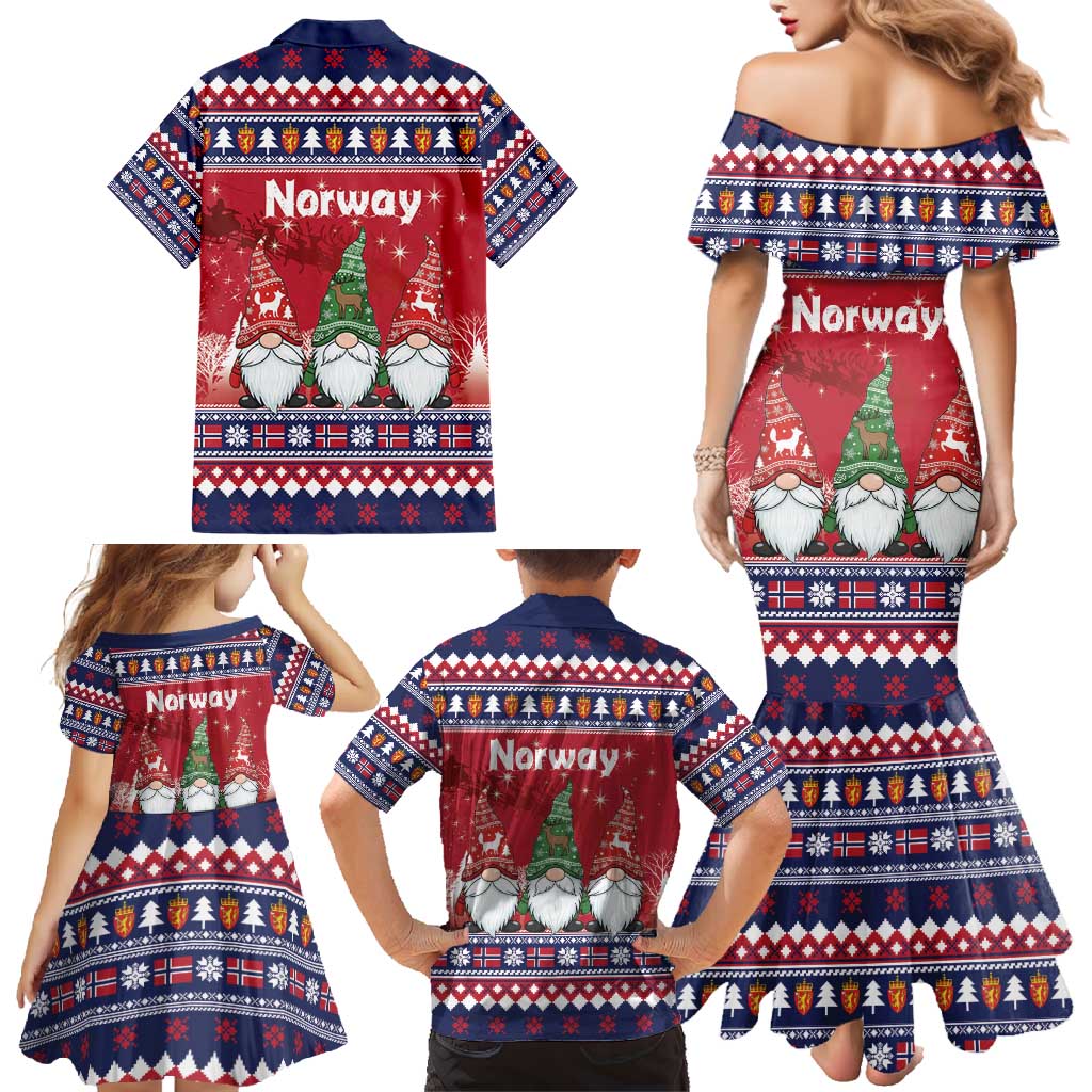 Norway Nisse Christmas Family Matching Mermaid Dress and Hawaiian Shirt God Jul Norwegian Christmas Pattern - Wonder Print Shop