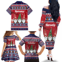 Norway Nisse Christmas Family Matching Off The Shoulder Long Sleeve Dress and Hawaiian Shirt God Jul Norwegian Christmas Pattern - Wonder Print Shop