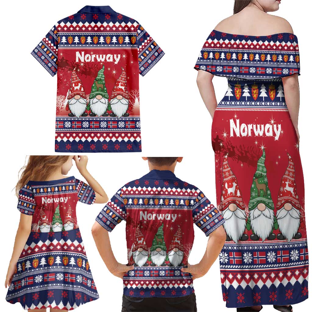 Norway Nisse Christmas Family Matching Off Shoulder Maxi Dress and Hawaiian Shirt God Jul Norwegian Christmas Pattern - Wonder Print Shop