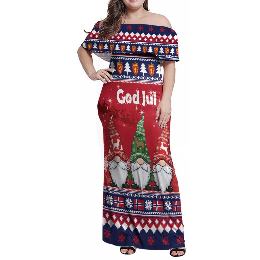 Norway Nisse Christmas Family Matching Off Shoulder Maxi Dress and Hawaiian Shirt God Jul Norwegian Christmas Pattern - Wonder Print Shop