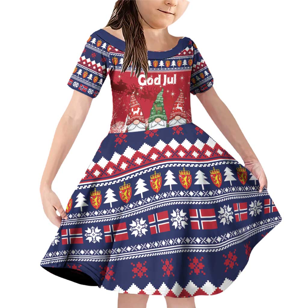 Norway Nisse Christmas Family Matching Off Shoulder Short Dress and Hawaiian Shirt God Jul Norwegian Christmas Pattern - Wonder Print Shop