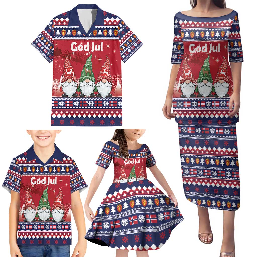 Norway Nisse Christmas Family Matching Puletasi and Hawaiian Shirt God Jul Norwegian Christmas Pattern - Wonder Print Shop