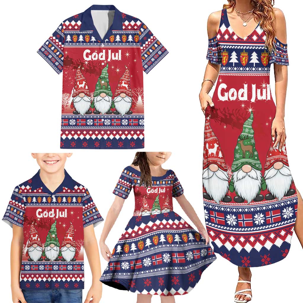 Norway Nisse Christmas Family Matching Summer Maxi Dress and Hawaiian Shirt God Jul Norwegian Christmas Pattern - Wonder Print Shop