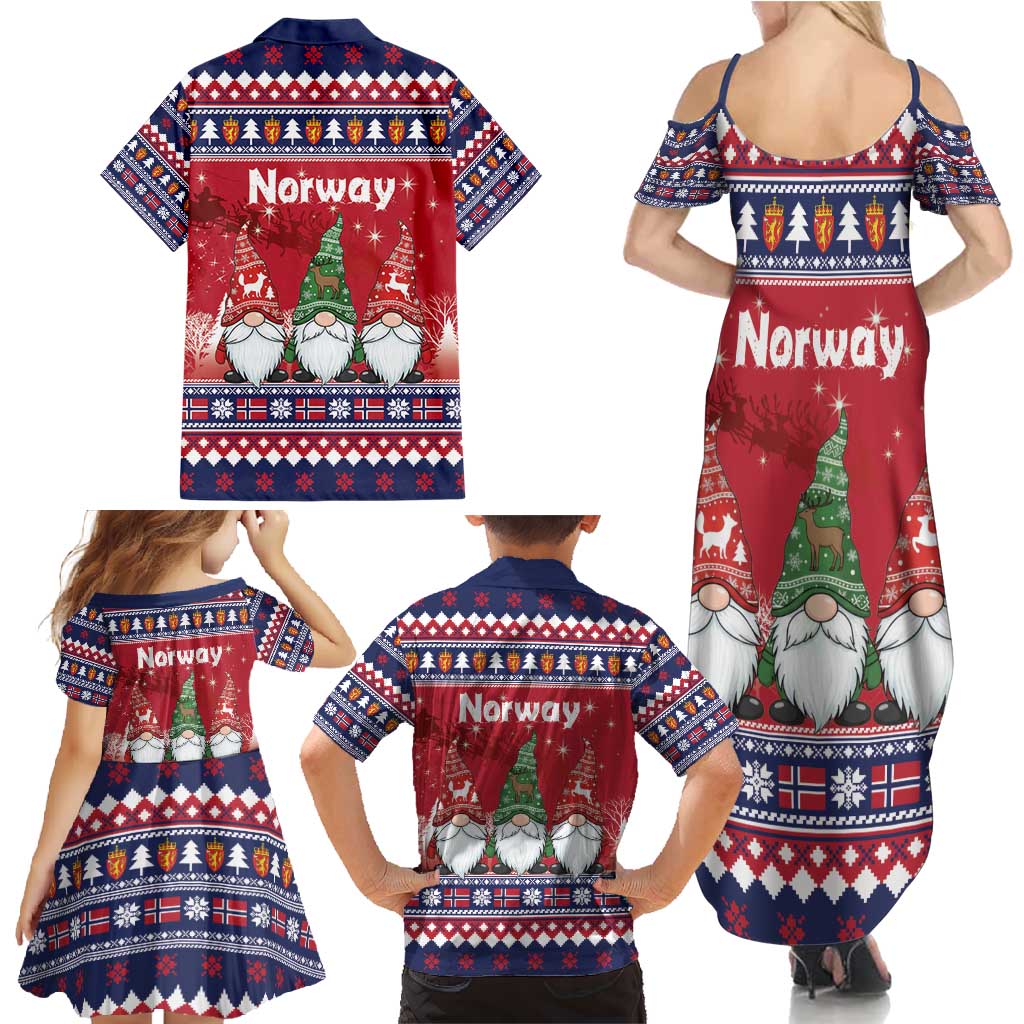 Norway Nisse Christmas Family Matching Summer Maxi Dress and Hawaiian Shirt God Jul Norwegian Christmas Pattern - Wonder Print Shop
