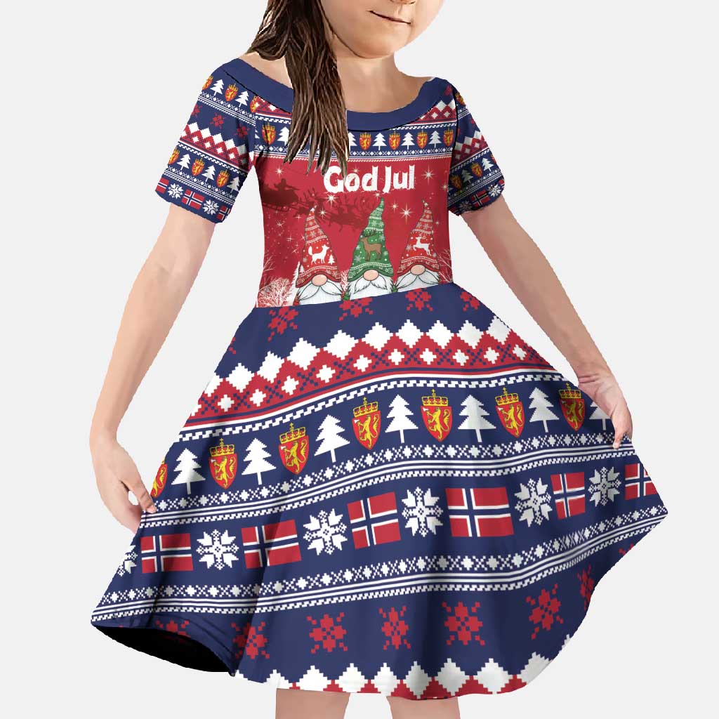 Norway Nisse Christmas Family Matching Tank Maxi Dress and Hawaiian Shirt God Jul Norwegian Christmas Pattern - Wonder Print Shop