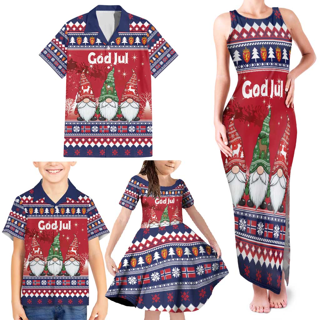 Norway Nisse Christmas Family Matching Tank Maxi Dress and Hawaiian Shirt God Jul Norwegian Christmas Pattern - Wonder Print Shop