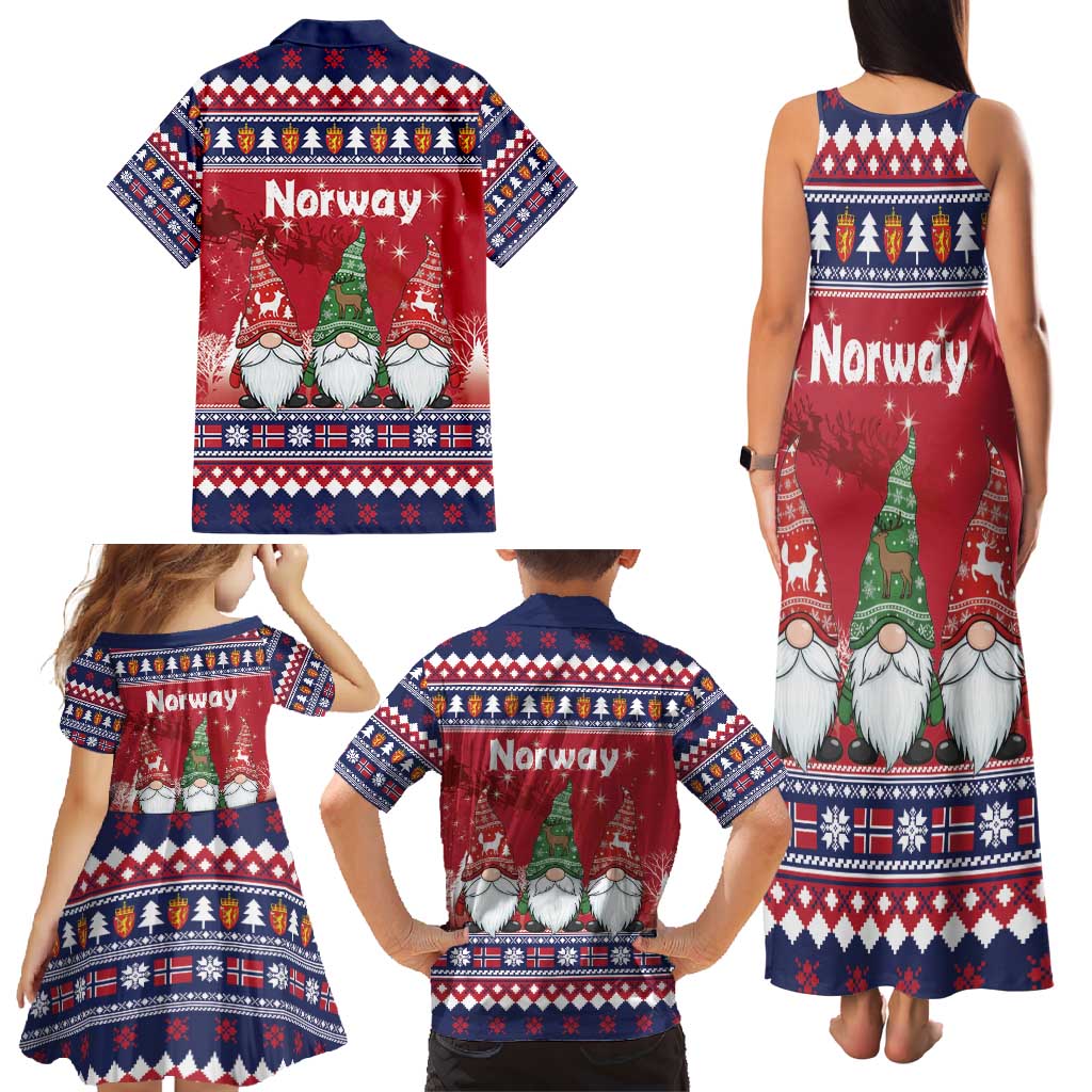 Norway Nisse Christmas Family Matching Tank Maxi Dress and Hawaiian Shirt God Jul Norwegian Christmas Pattern - Wonder Print Shop