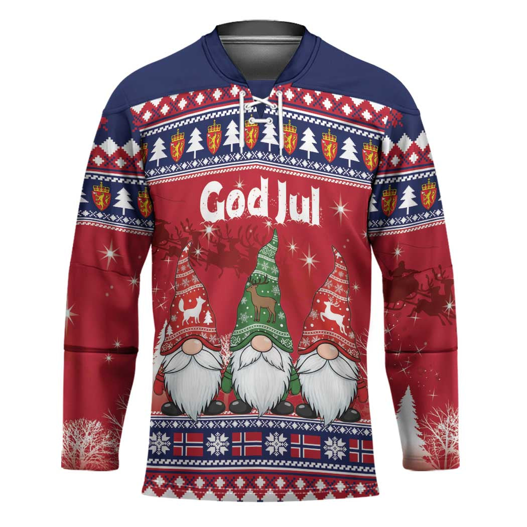 Norway Nisse Christmas Hockey Jersey God Jul Norwegian Christmas Pattern - Wonder Print Shop