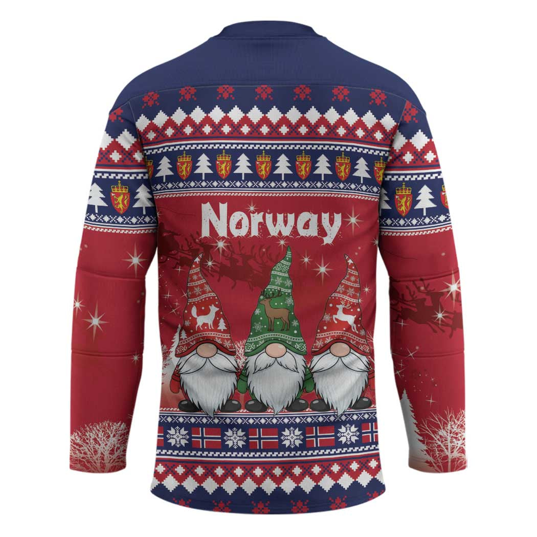 Norway Nisse Christmas Hockey Jersey God Jul Norwegian Christmas Pattern - Wonder Print Shop
