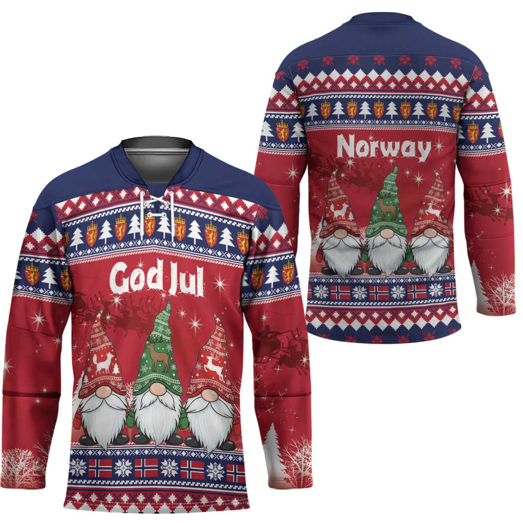 Norway Nisse Christmas Hockey Jersey God Jul Norwegian Christmas Pattern - Wonder Print Shop