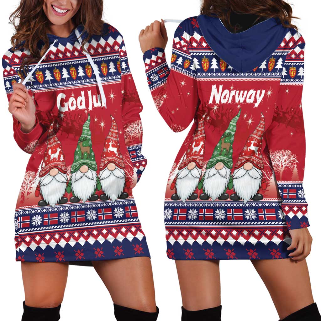 Norway Nisse Christmas Hoodie Dress God Jul Norwegian Christmas Pattern - Wonder Print Shop